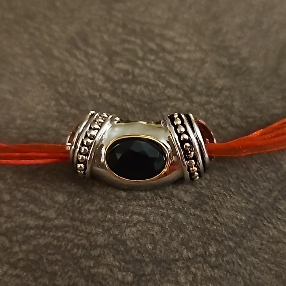 Vintage Stainless Steel Black Gem Slider Pendant Ribbon Necklace - Picture 3 of 6
